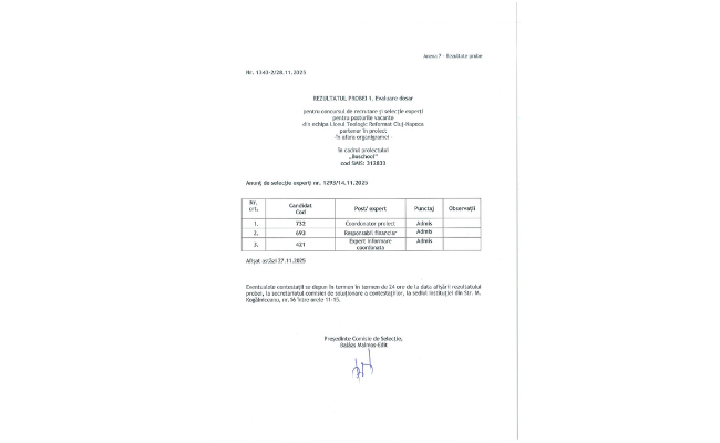 Anunț Boschool – Rezultate proba: evaluare dosar